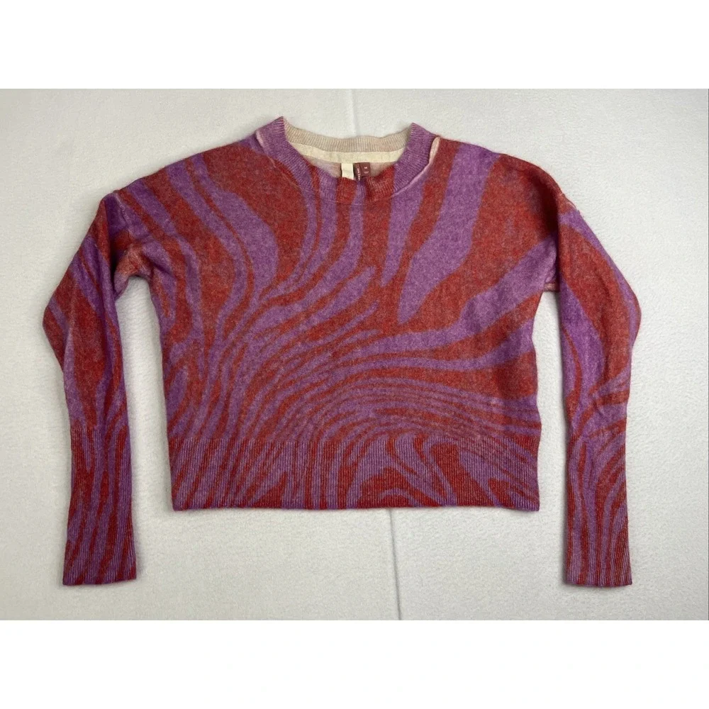 Pilcro Anthropologie 100% Cashmere Pink Red Swirl Cropped Sweater XS Women